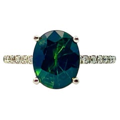 Anello con zaffiro e diamante in oro bianco 14k 2,8 TCW certificato