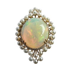 Set in 18K Gold, Ethiopian Opal, Freshwater Pearls & Diamonds Cocktail Ring