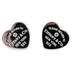 Tiffany & Co Return To Mini Heart Diamond Silver Stud Earrings