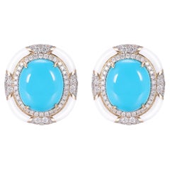 Boucles d'oreilles Sleeping Beauty en or jaune 18 carats avec turquoise, diamants et émail de 5,53 carats