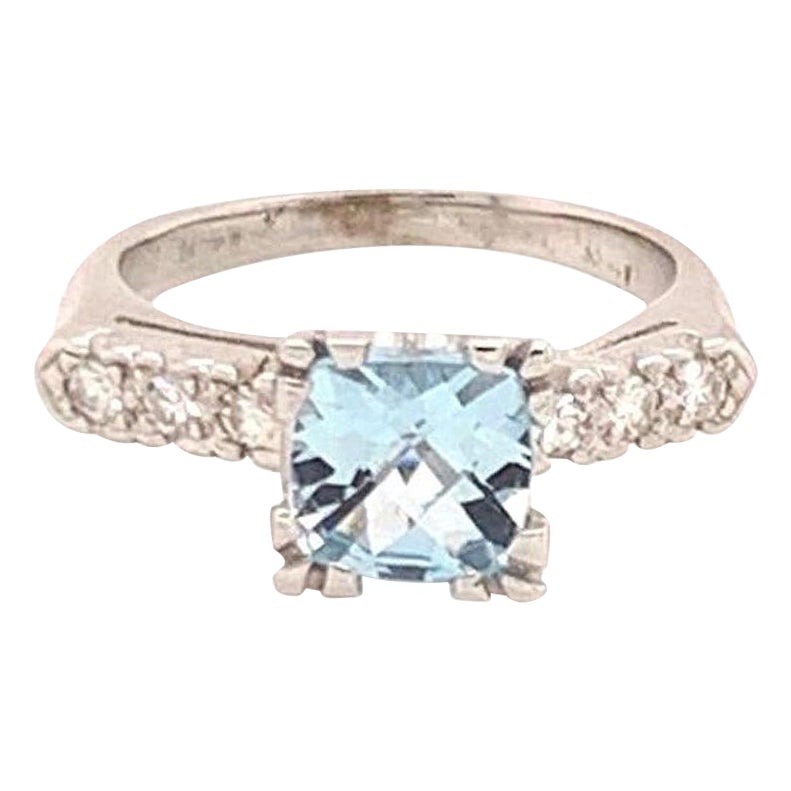 Diamond Aquamarine Ring 14k White Gold 1.70 TCW Women Certified