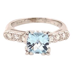 Diamond Aquamarine Ring 14k White Gold 1.70 TCW Women Certified