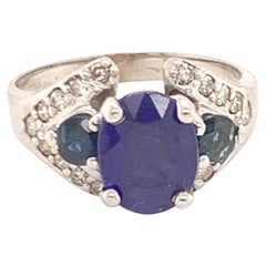 Diamant-Saphir-Ring 14k Weißgold 3,31 TCW Damen zertifiziert
