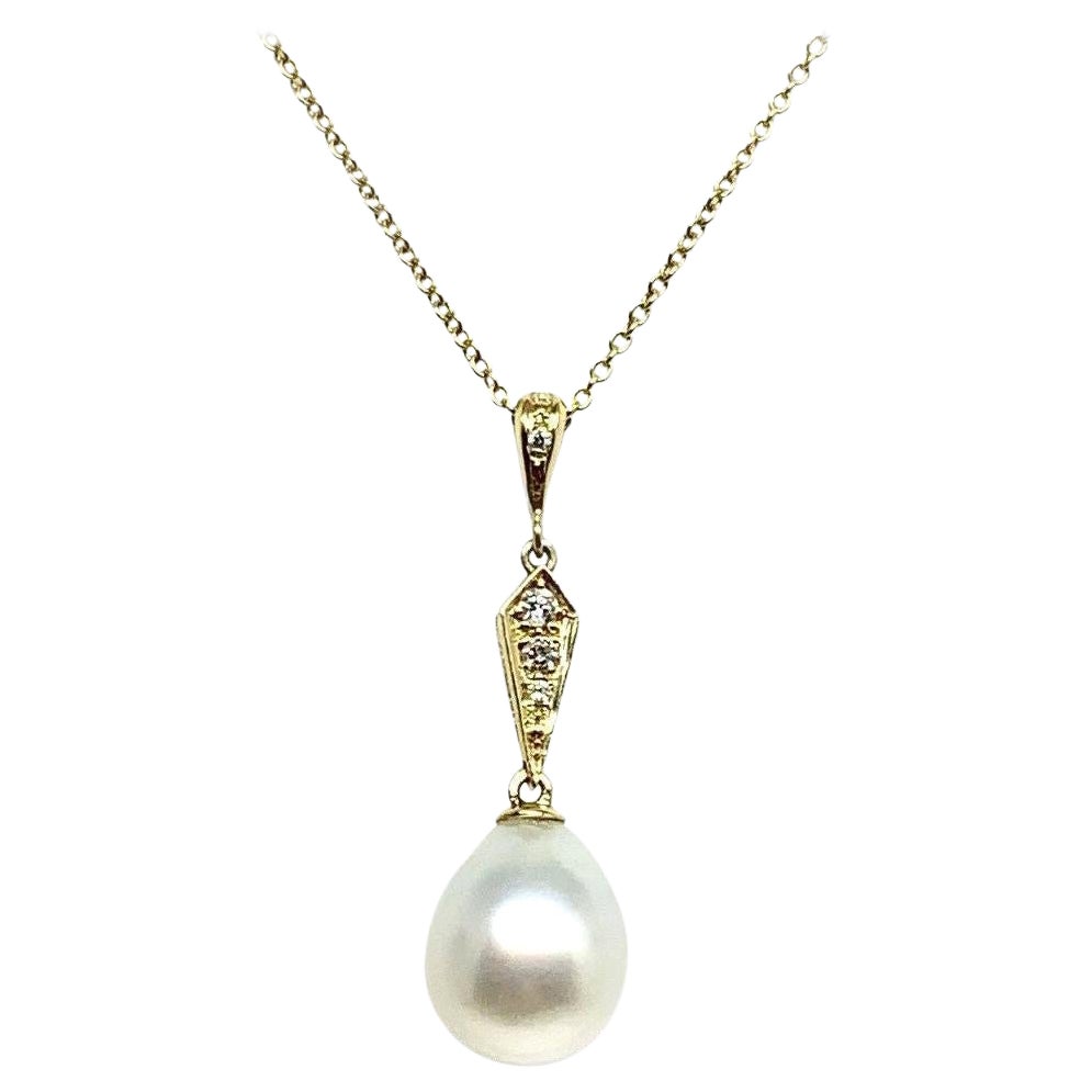 Diamond South Sea Pearl Necklace 14k Gold Italy Certified