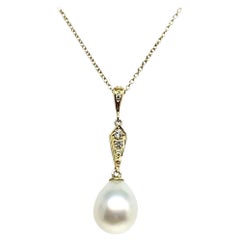 Diamond South Sea Pearl Necklace 14k Gold Italy Certified