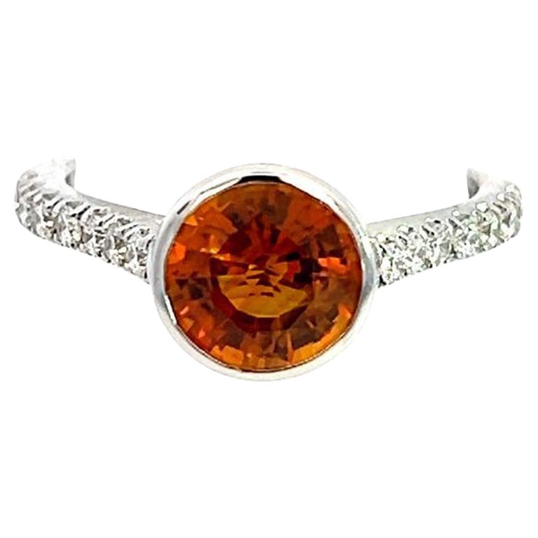 Natural Orange Sapphire Diamond Ring 6.5 14k W Gold 1.88 TCW Certified
