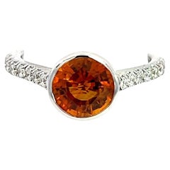 Natural Orange Sapphire Diamond Ring 6.5 14k W Gold 1.88 TCW Certified