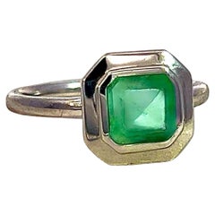 Esmeralda Colombiana Solitaria Natural Anillo 6.5 Oro 14k W 1.35 Cts Certificada