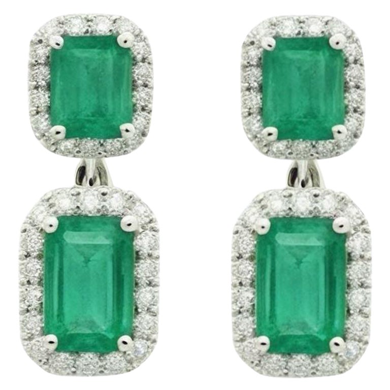 Natural Emerald Diamond Earrings 14k Gold 3.48 TCW Certified
