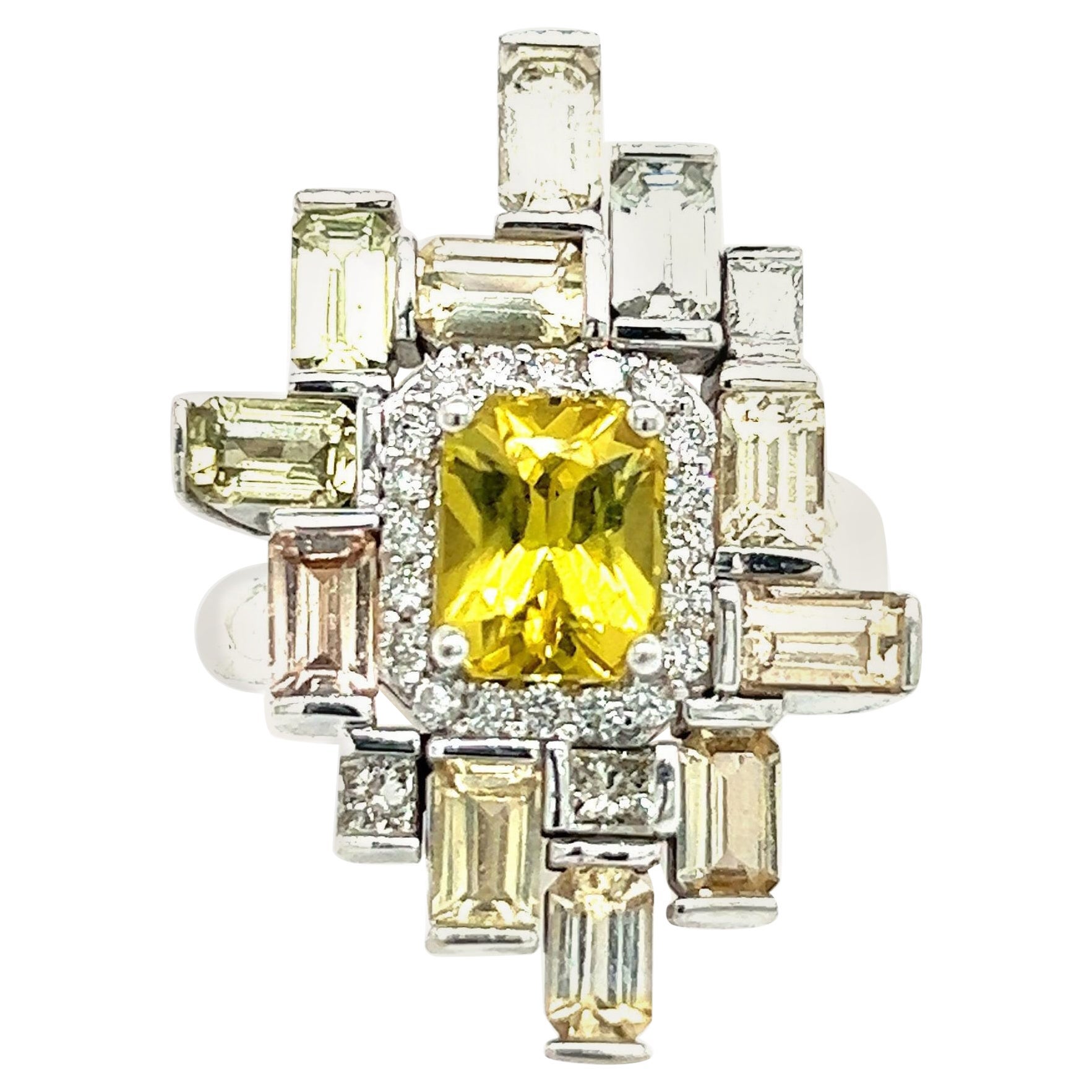 Natural Sapphire Diamond Ring 6.75 14k W Gold 13.3 TCW Certified