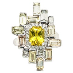 Natural Sapphire Diamond Ring 6.75 14k W Gold 13.3 TCW Certified