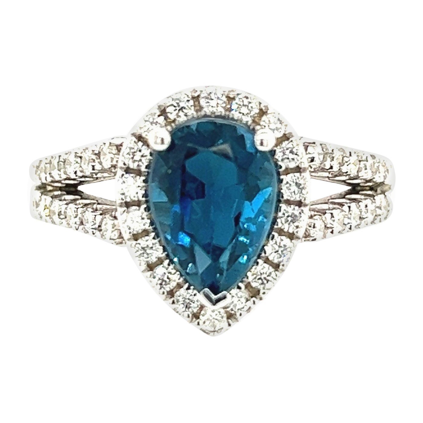 Natürlicher blauer Topas Diamantring 14k W Gold 3,77 TCW zertifiziert