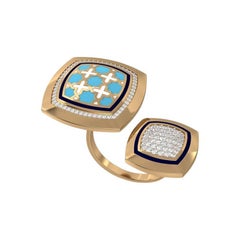 SOHNAA 18kt Gold Diamant-Emaille-Doppelring Miraas Omaira mit Kissenschliff Miraas Omaira