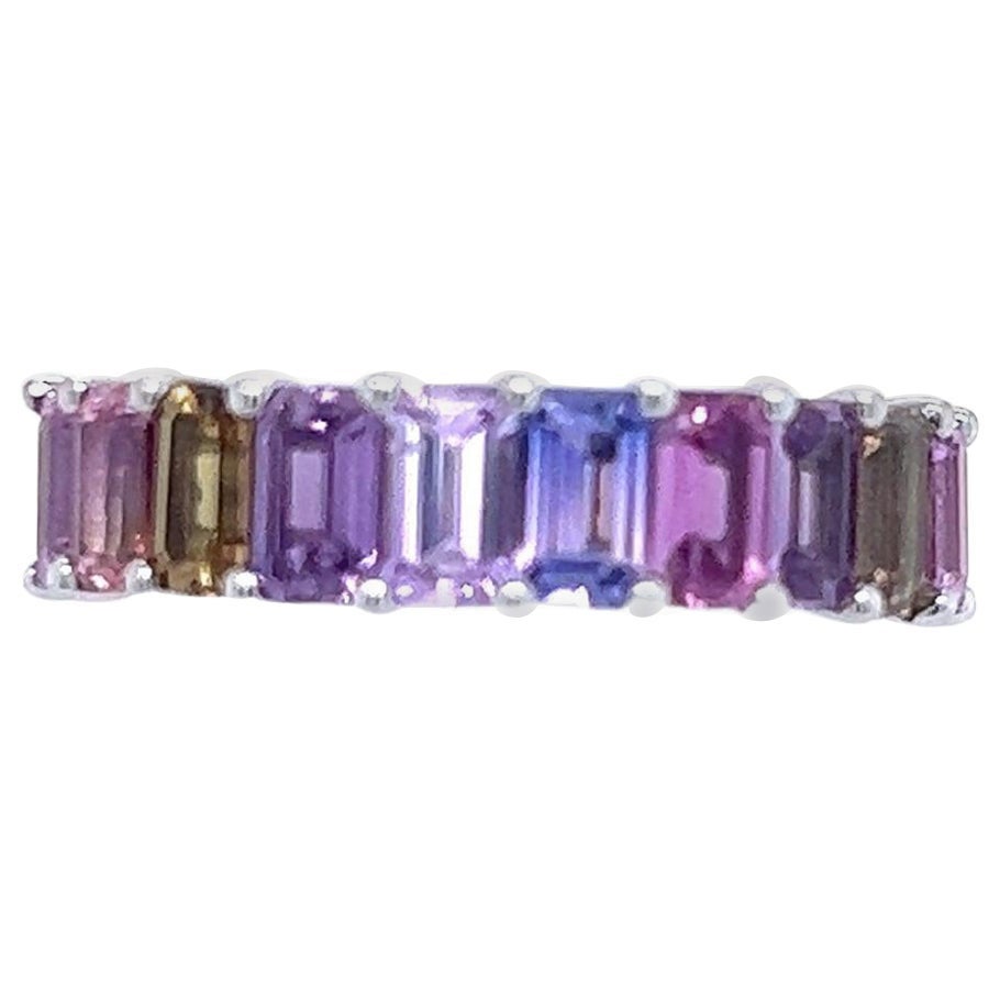 Natural Multicolored Sapphire Ring Size 6.5 14k W Gold 5.28 TCW Certified