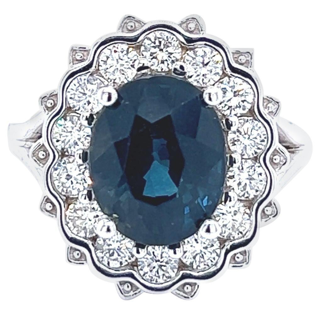 Natural Sapphire Diamond Ring 14k W Gold 5.81 TCW Certified