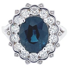 Zafiro Natural Anillo de Diamantes 14k W Oro 5.81 TCW Certificado