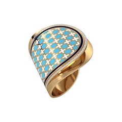 SOHNAA Anillo doble pliegue semiredondo Miraas Aayshah esmaltado con diamantes en oro de 18 quilates