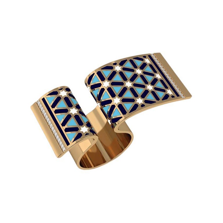 SOHNAA Anillo con pliegue de libro abierto Miraas Alaara de oro de 18 quilates con esmalte de diamantes Mediana