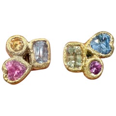 Leto Lama Puzzle - Abstract Art 18 Ct Gold Geometric Sapphire Love Studs