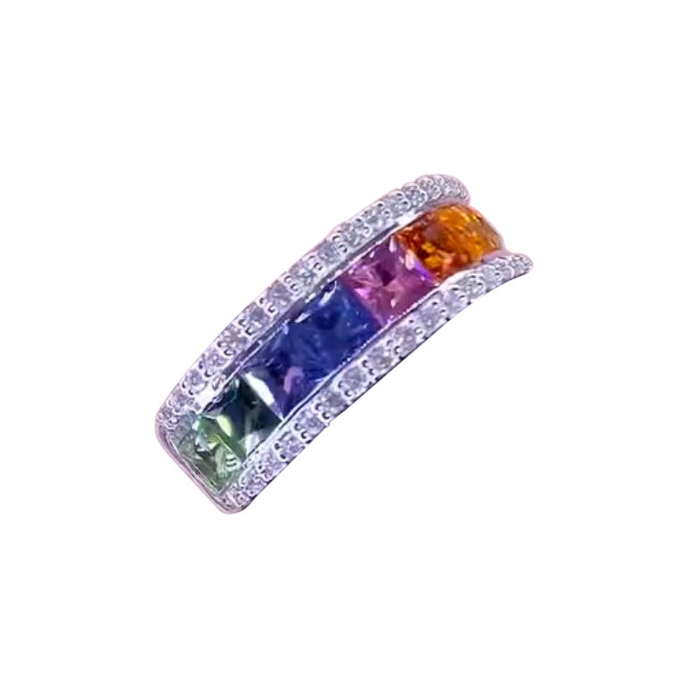 AIG Certified 3.00 Ct Zafiros de Ceilán Diamantes Anillo de Oro de 18k
