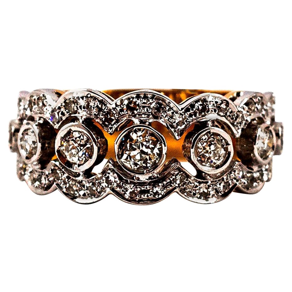 Anillo de oro amarillo con diamantes de talla europea antigua de 0.90 quilates de estilo art déco
