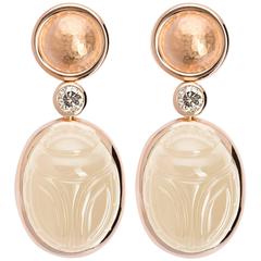 Colleen B. Rosenblat Moonstone Brilliant Cut Diamond Rose Gold Earrings 9