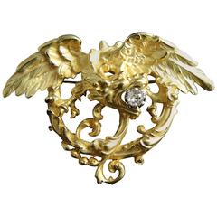 Important Antique Chimera Diamond Gold Pendant or Brooch