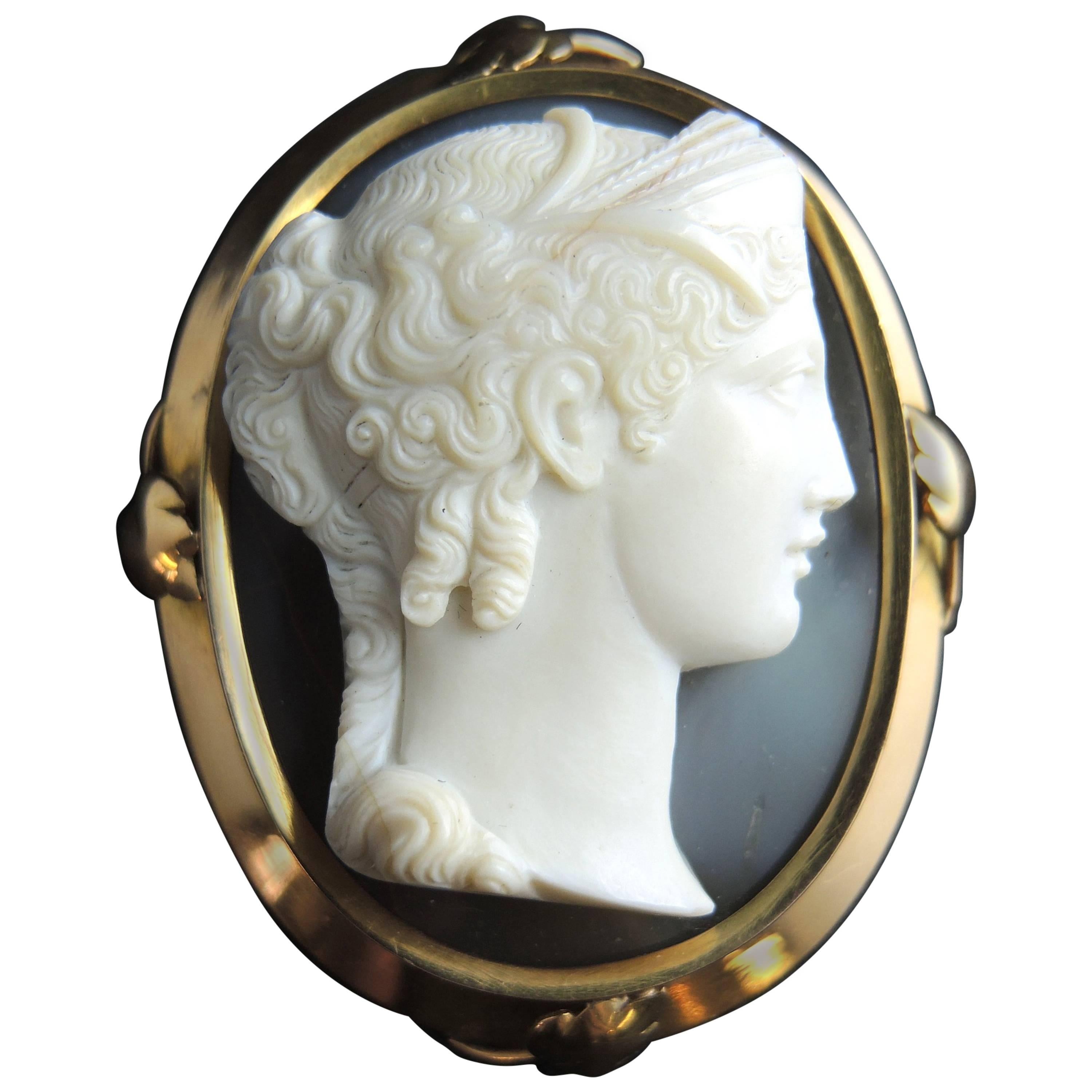 French Antique Agate Cameo Brooch And Pendant