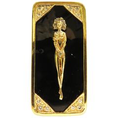 Onyx Diamond Nude Woman Gold Pin Pendant