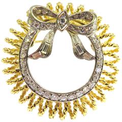 Unique Diamond Bow Pin / Pendant in White and Yellow Gold 9