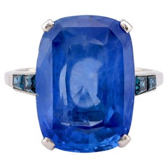 Art Deco GIA 12.9 Carat Cushion Cut No Heat Sapphire Platinum Ring