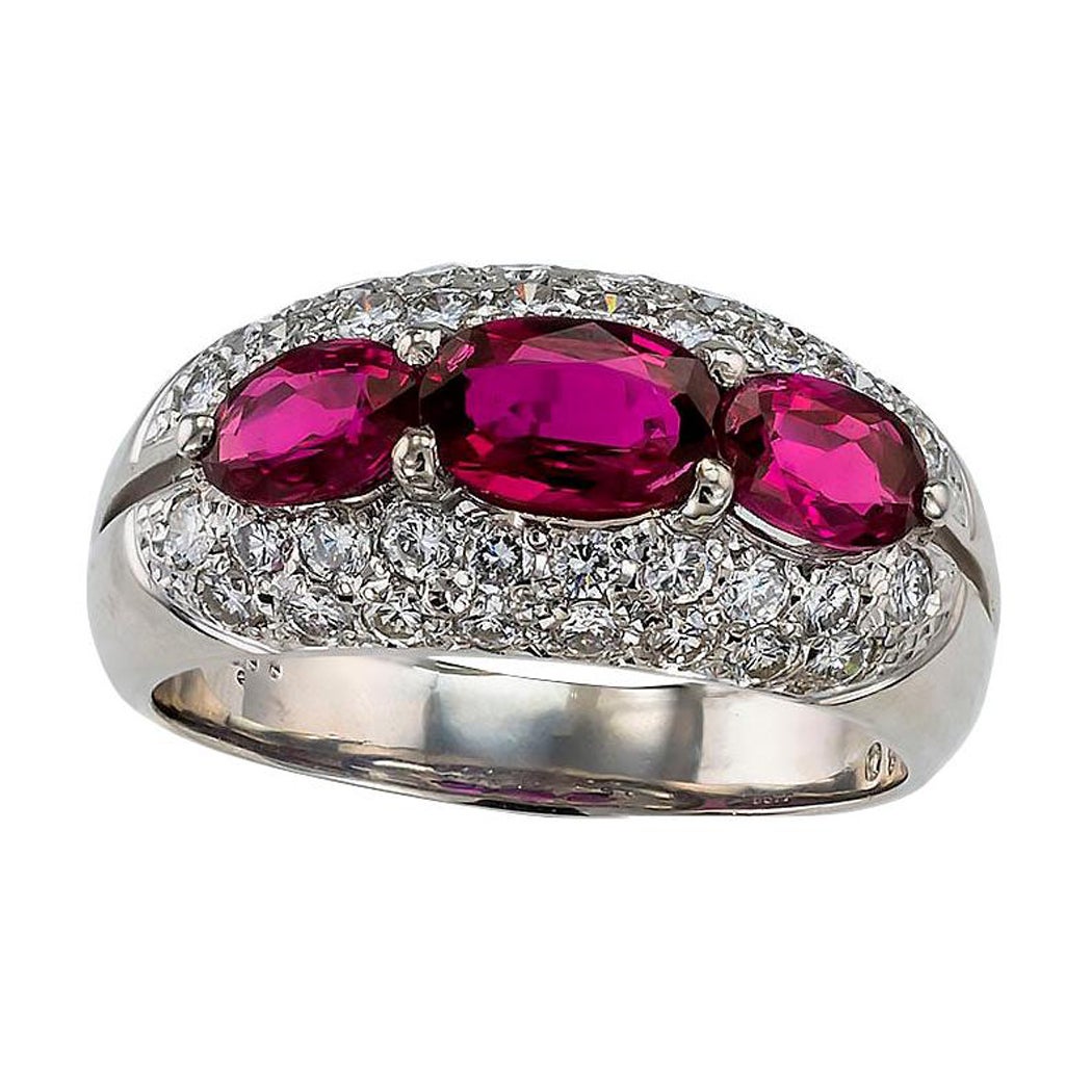 Ruby Diamond Platinum Three Stone Ring