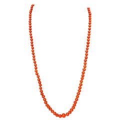 Collar vintage de cuentas de coral rojo natural con cierre de plata, Estate Fine Jewelry