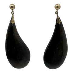 Pendientes de Madera de Mediados de Siglo Oro de 14 Kilates 2,25 Pulgadas Moderno de Madera Retro Modernista