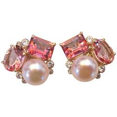 Michael Kneebone Pink Topaz Pink Pearl White Diamond "Confetti" Earrings
