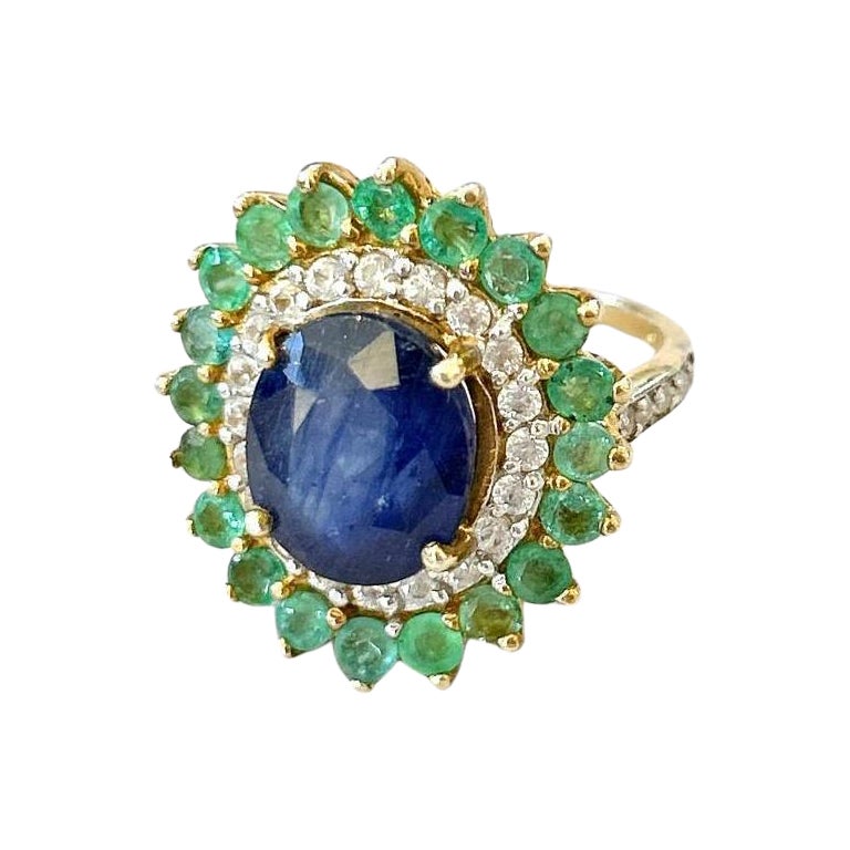 Bochic "Oriente" Esmeralda, Zafiro y Diamante  Anillo engastado en oro de 18 quilates y plata