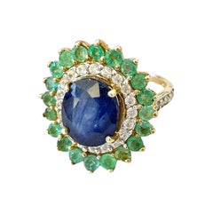 Bochic Orient Smaragd, Saphir und Diamant  Ring aus 18 Karat Gold und Silber