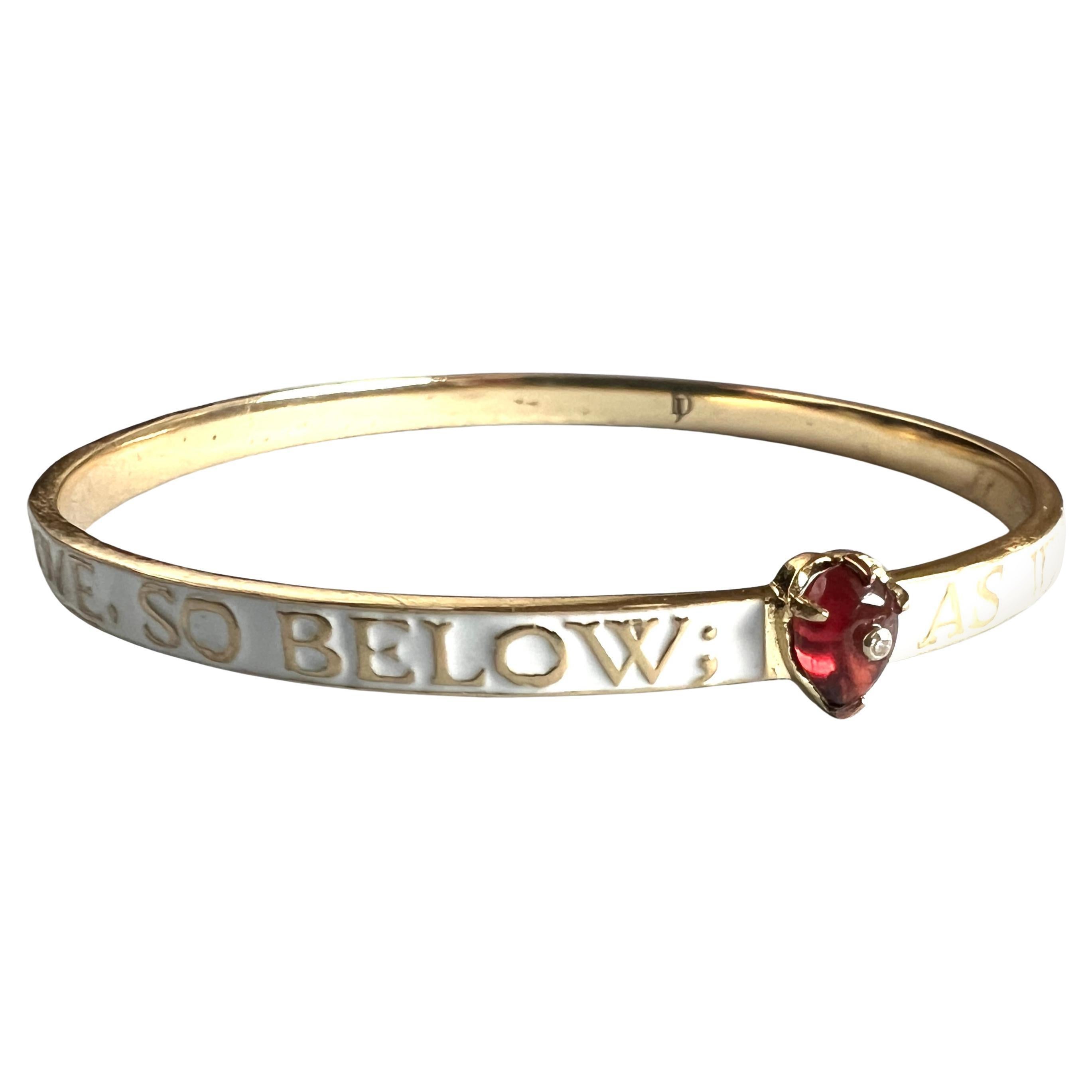 Garnet Diamond Bangle Bracelet White Enamel
