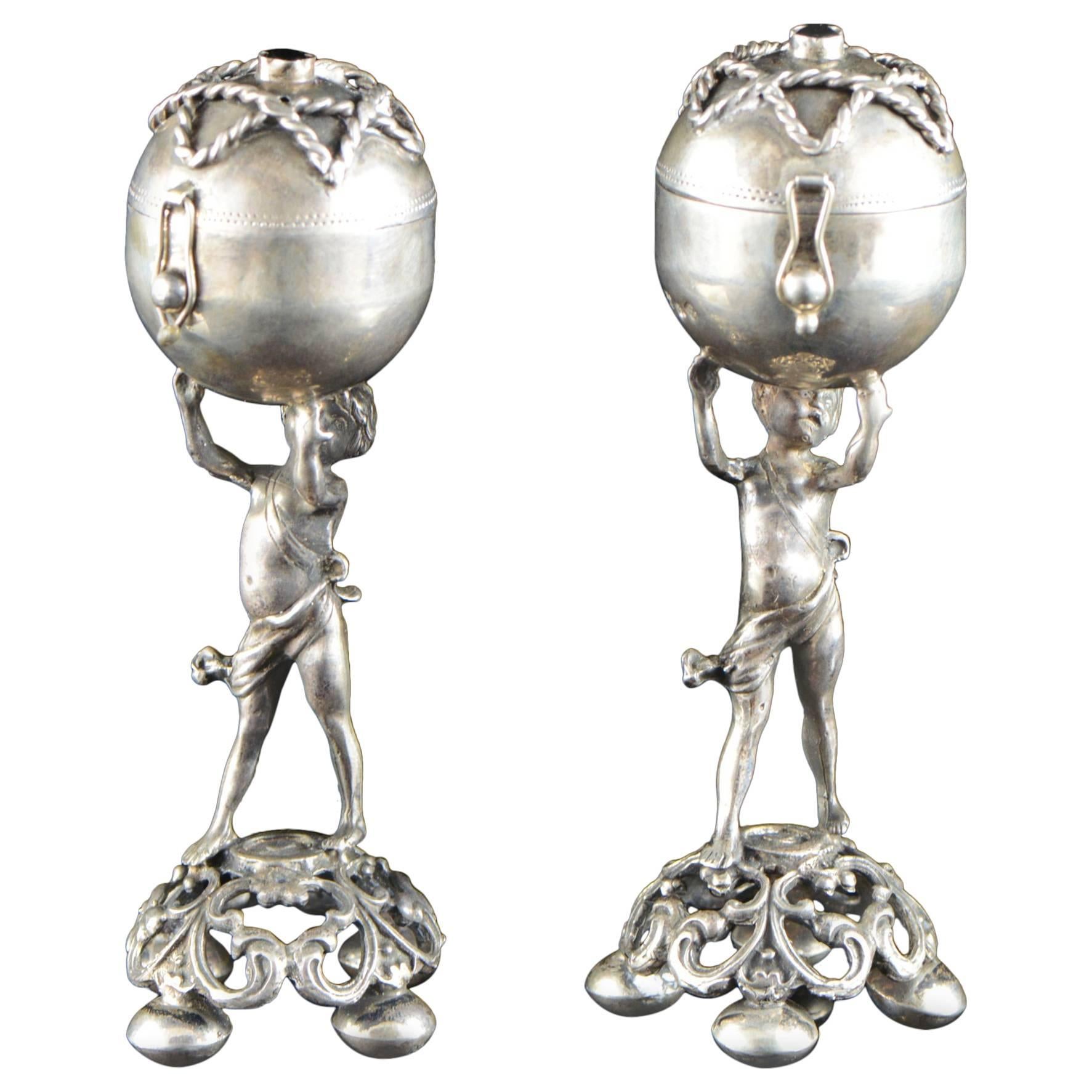 Silver 18th Century Russian Judaica Spice / Salt and Pepper Shakers For Sale