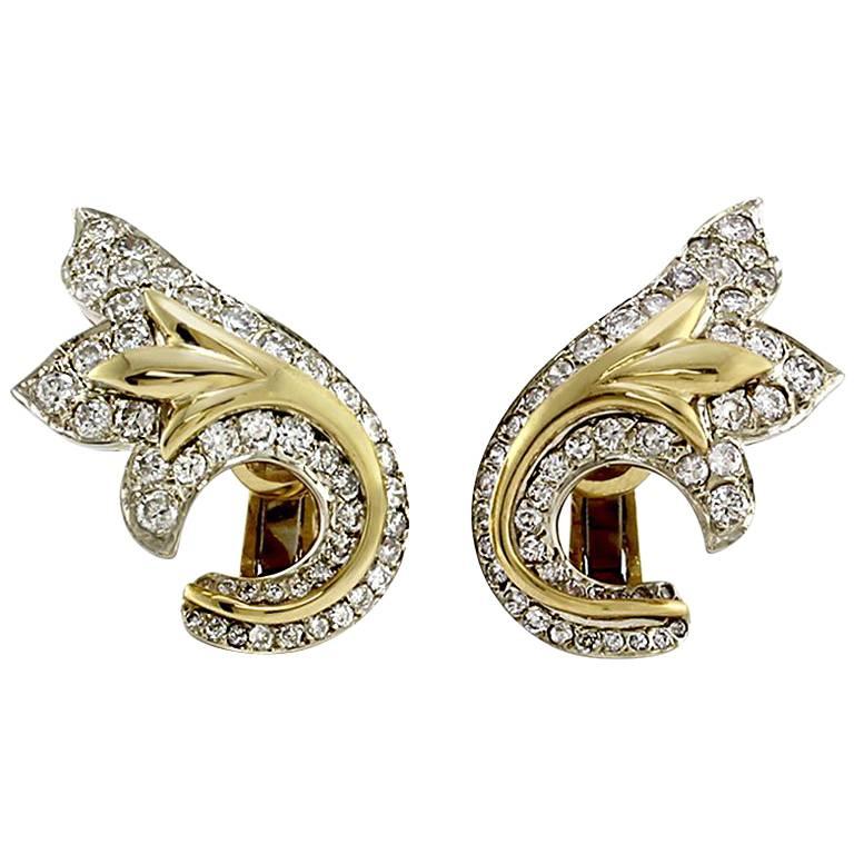 Pave Diamond Gold Climber Earrings For Sale