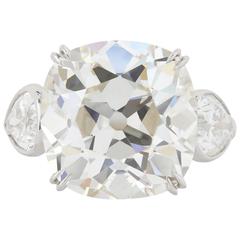 11.69 Carat Cushion Cut Diamond Three Stone Ring