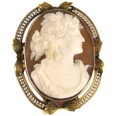 Lovely Rose Green Gold Antique Shell Cameo Brooch Pendant 9