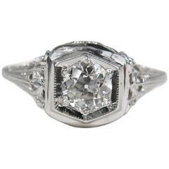 1920s White Gold Art Deco Engagement Diamond Ring 2