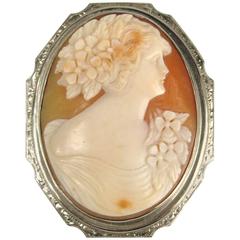 Antique Cameo White Gold Brooch Pendant 10