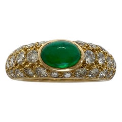 Rare Vintage Cartier Emerald & Diamond Mimi 18k Yellow Gold Oval Cabochon Ring