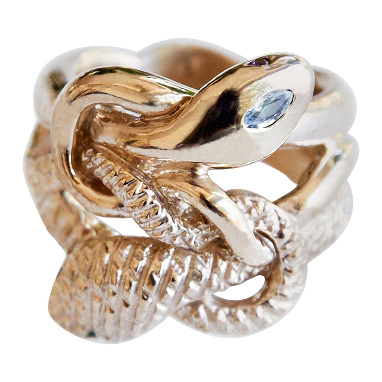 White Diamond Emerald Ruby Snake Ring Cocktail Ring Gold Vermeil