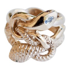 Diamant blanc Emeraude Rubis Bague serpent Bague de cocktail Or Vermeil