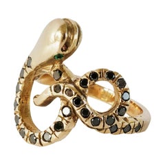 Black Diamond Emerald Snake Ring Victorian Style