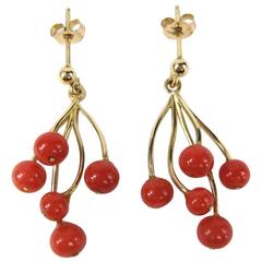 Stunning Red Coral Gold Free-Form Branch Earrings 6