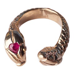Anillo Corazón Rubí Serpiente Anillo Cóctel Bronce J DAUPHIN
